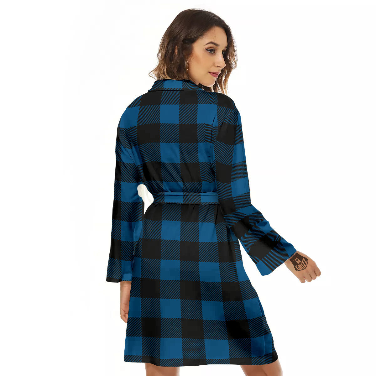 Buffalo Plaid Black And Blue Print Women's Robe-grizzshop