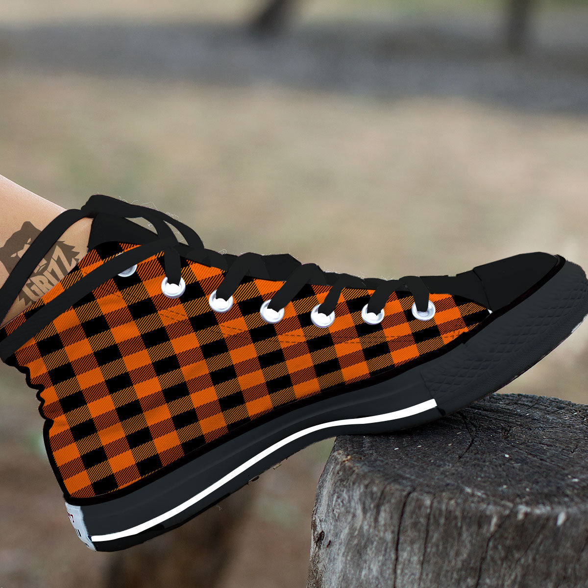 Buffalo Plaid Black And Orange Print High Top Shoes-grizzshop