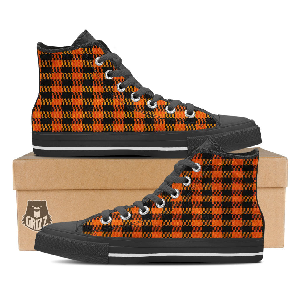 Buffalo Plaid Black And Orange Print High Top Shoes-grizzshop