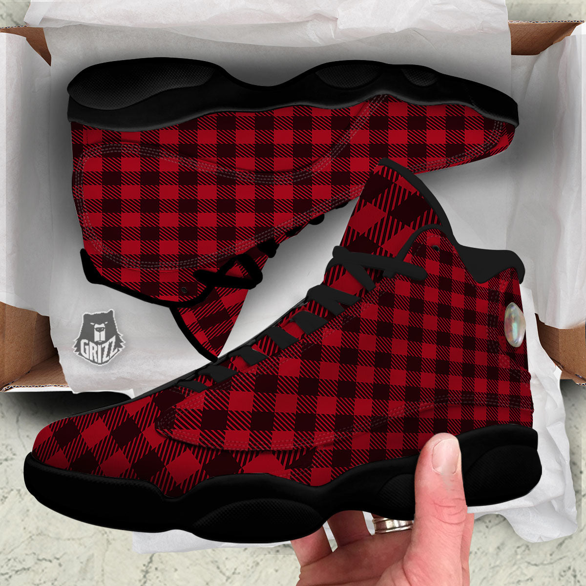 Buffalo Plaid Black And Red Print Black Basketball Shoes-grizzshop