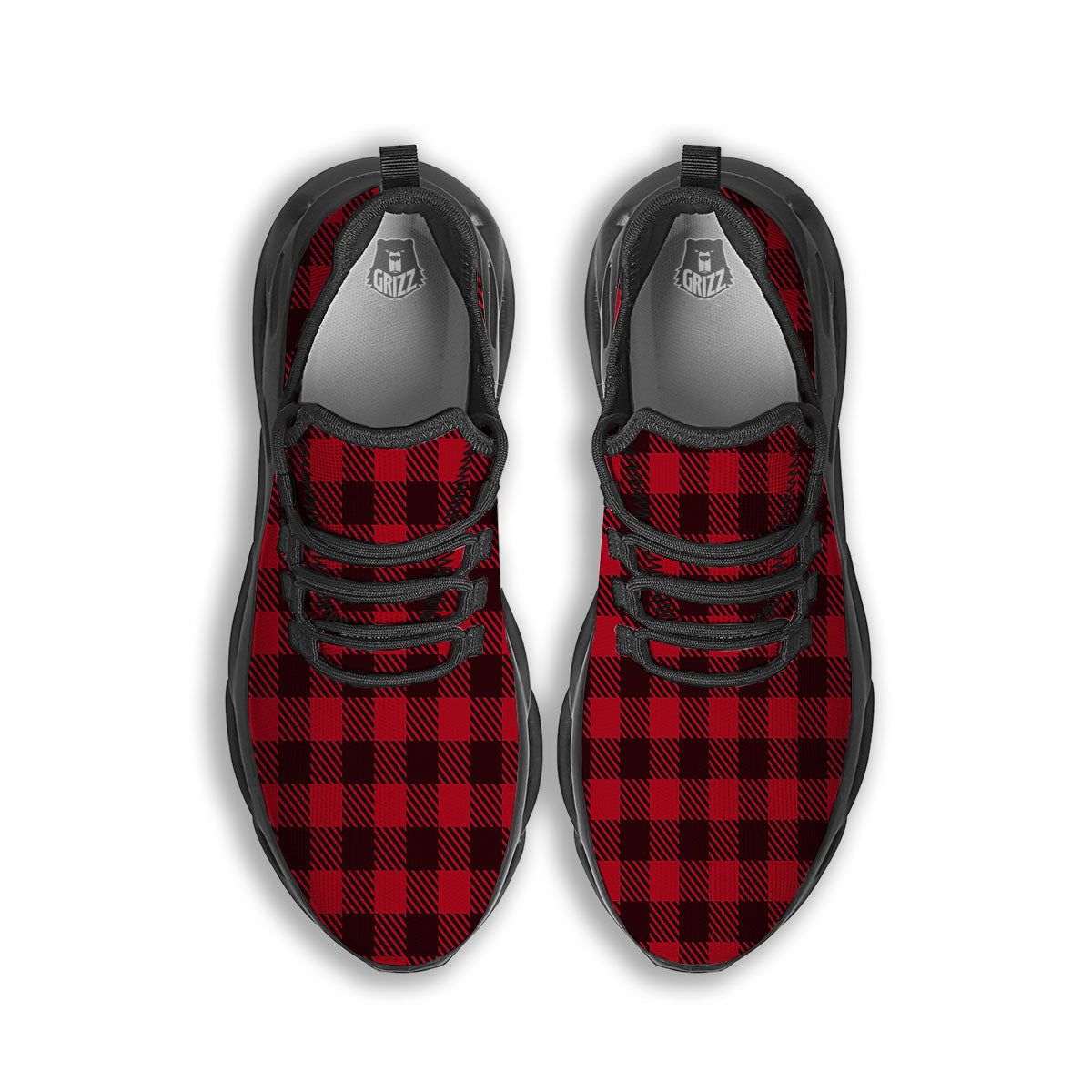 Buffalo Plaid Black And Red Print Black Running Shoes-grizzshop