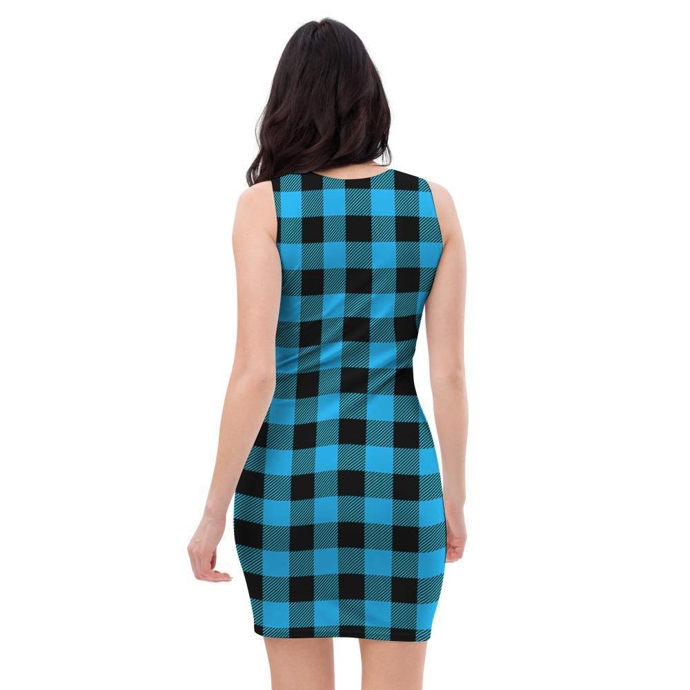 Buffalo Plaid Blue Print Bodycon Dress-grizzshop