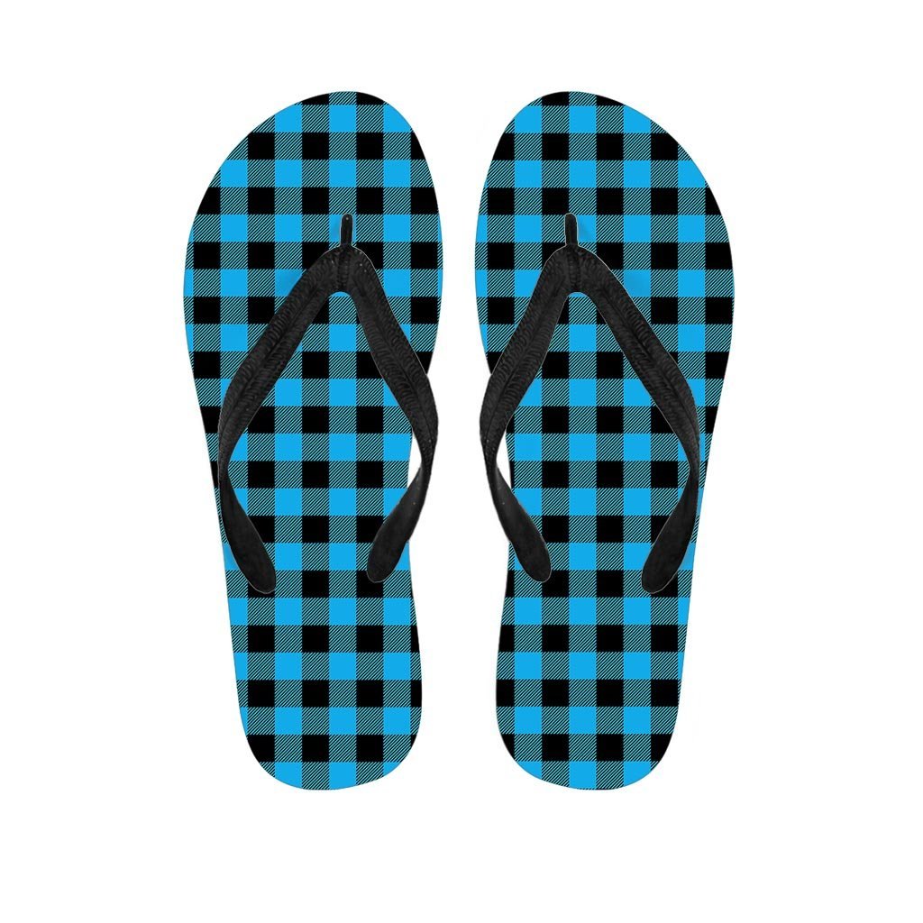 Buffalo Plaid Blue Print Men's Flip Flops-grizzshop