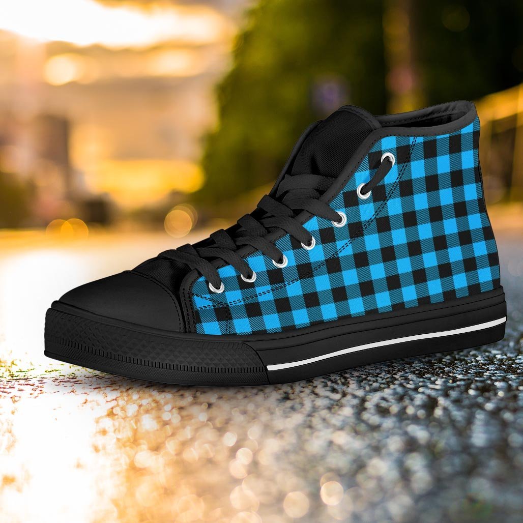 Buffalo Plaid Blue Print Women's High Top Shoes-grizzshop