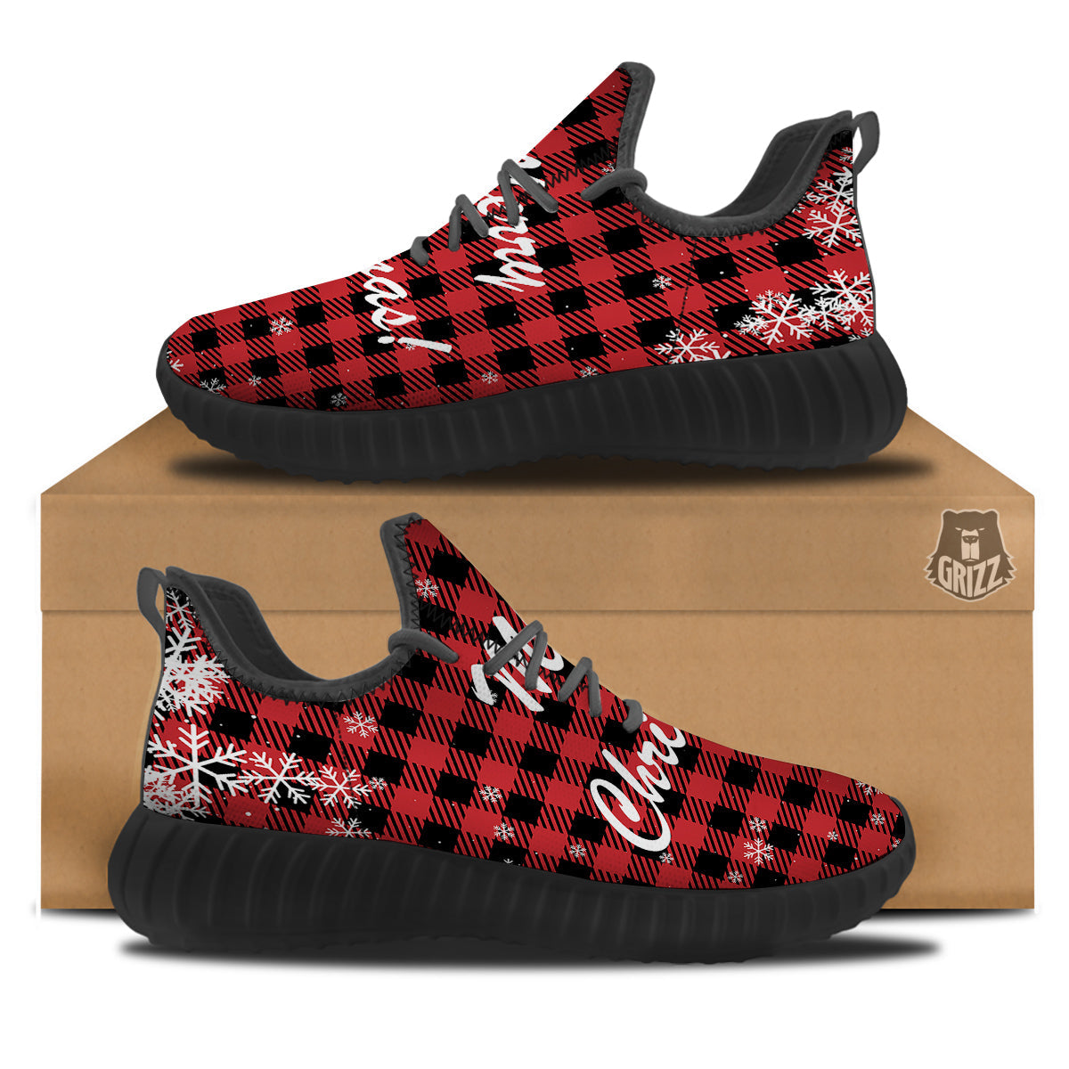 Buffalo Plaid Christmas Print Black Walking Shoes-grizzshop