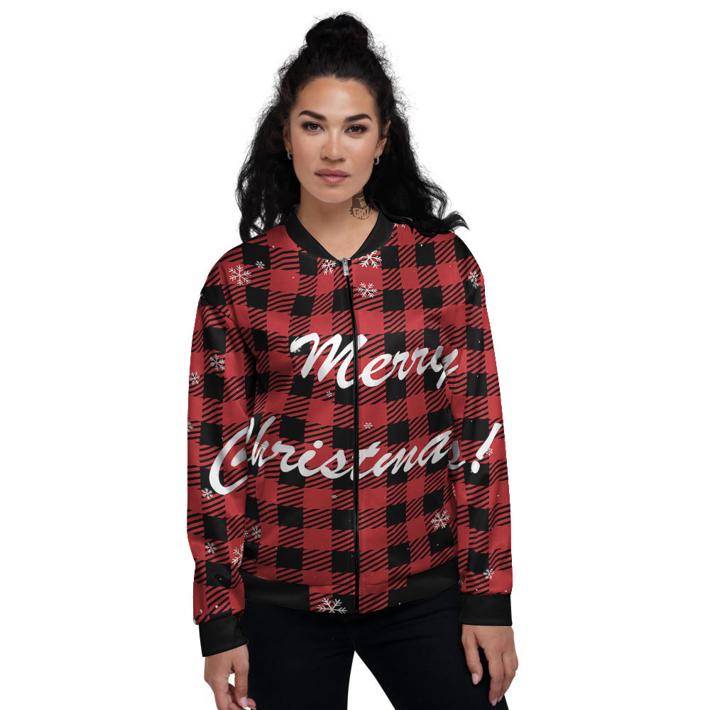 Buffalo Plaid Christmas Print Women's Bomber Jacket-grizzshop