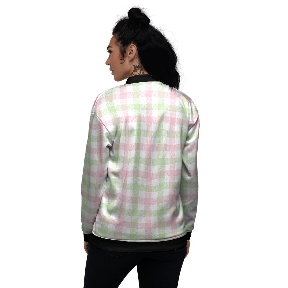 Buffalo Plaid Green And Pink Print Women's Bomber Jacket-grizzshop
