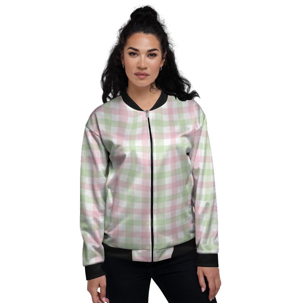 Buffalo Plaid Green And Pink Print Women's Bomber Jacket-grizzshop