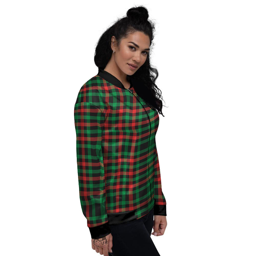 Buffalo Plaid Green Red And Black Print Women's Bomber Jacket-grizzshop
