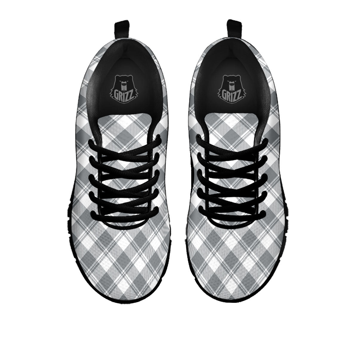Buffalo Plaid Grey Print Pattern Black Sneaker-grizzshop
