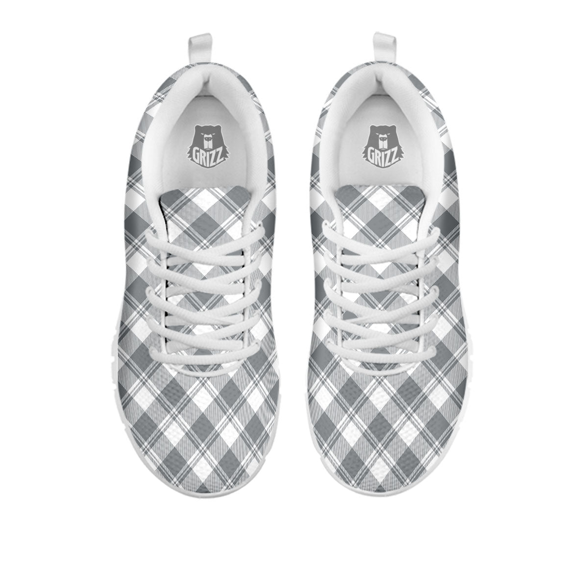 Buffalo Plaid Grey Print Pattern White Sneaker-grizzshop