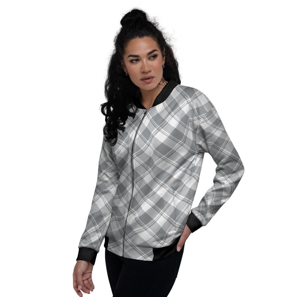 Buffalo Plaid Grey Print Pattern Women's Bomber Jacket-grizzshop