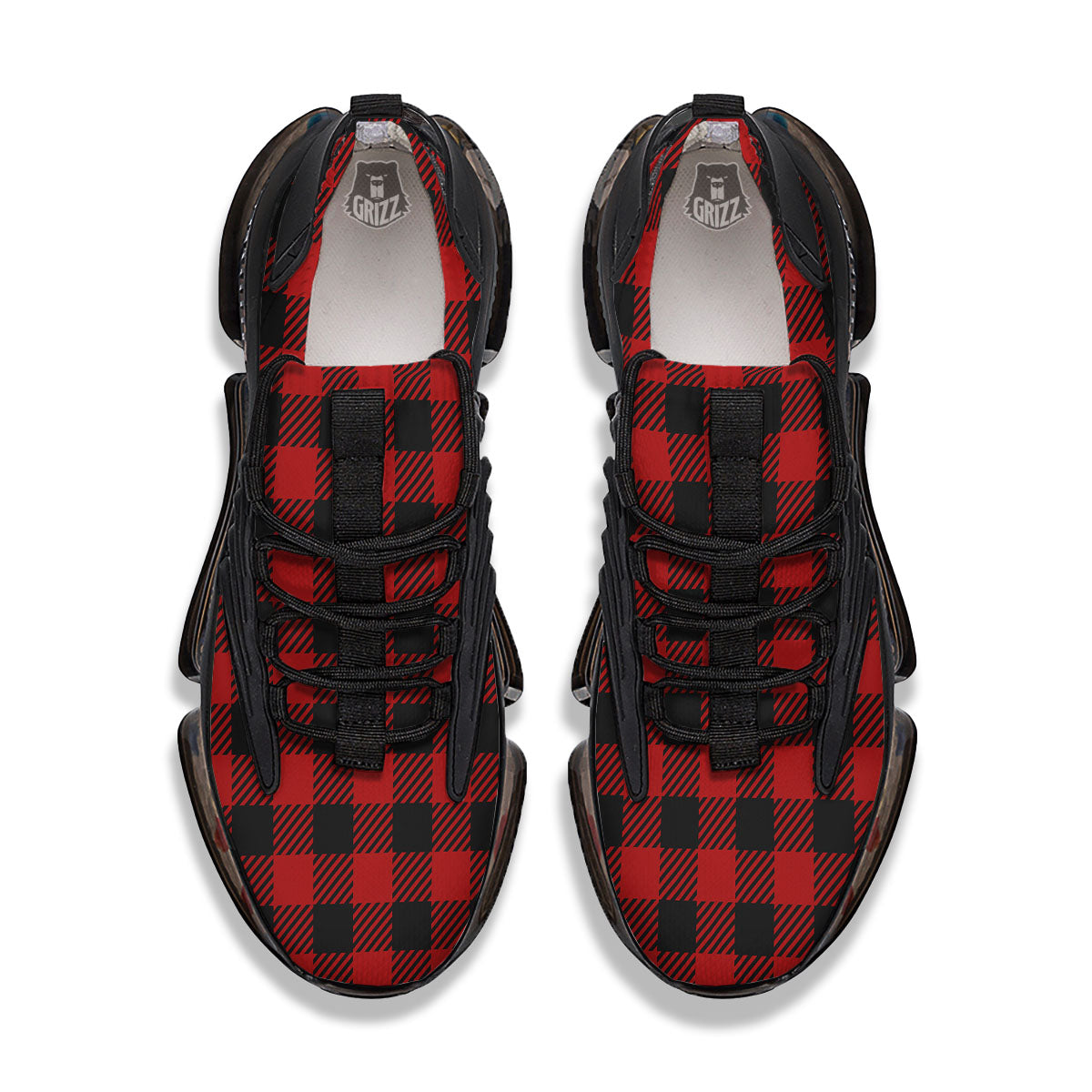 Buffalo Plaid Hot Red Print Black Gym Shoes-grizzshop