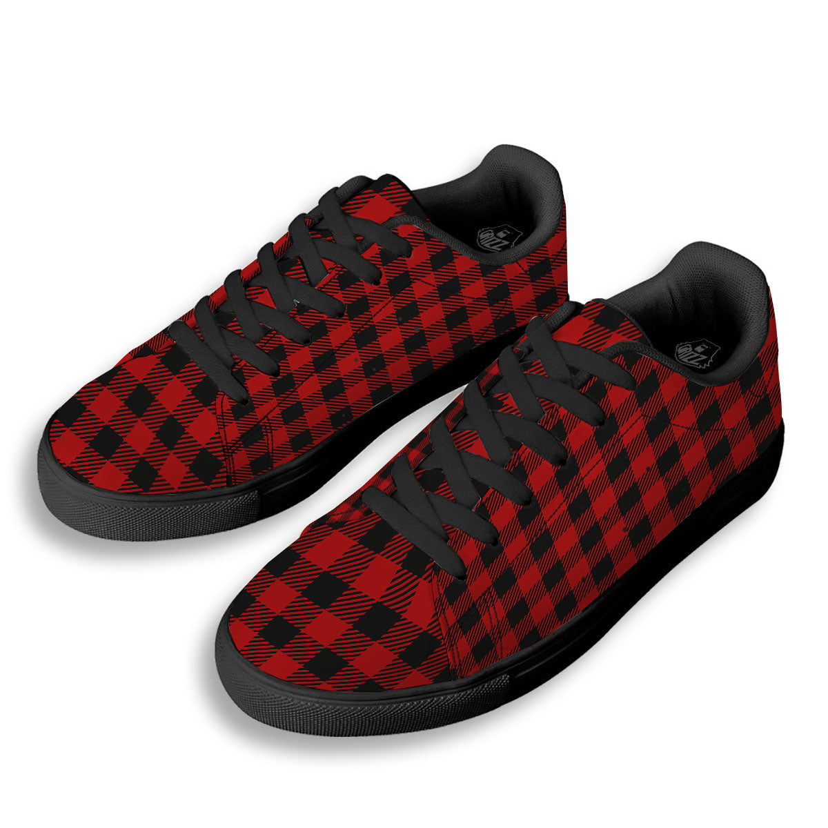 Buffalo Plaid Hot Red Print Black Low Top Sneakers-grizzshop