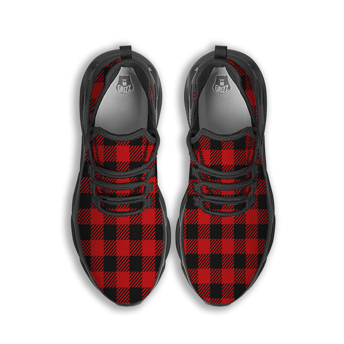 Buffalo Plaid Hot Red Print Black Running Shoes-grizzshop