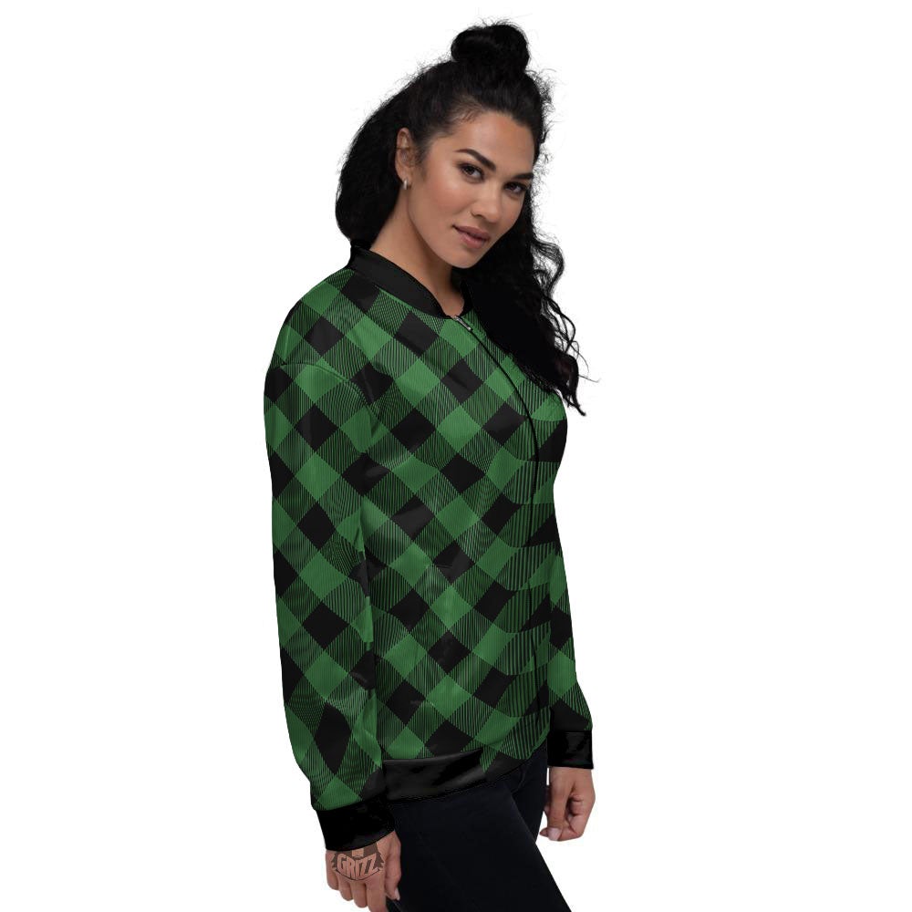 Buffalo Plaid Irish Green Print Women's Bomber Jacket-grizzshop
