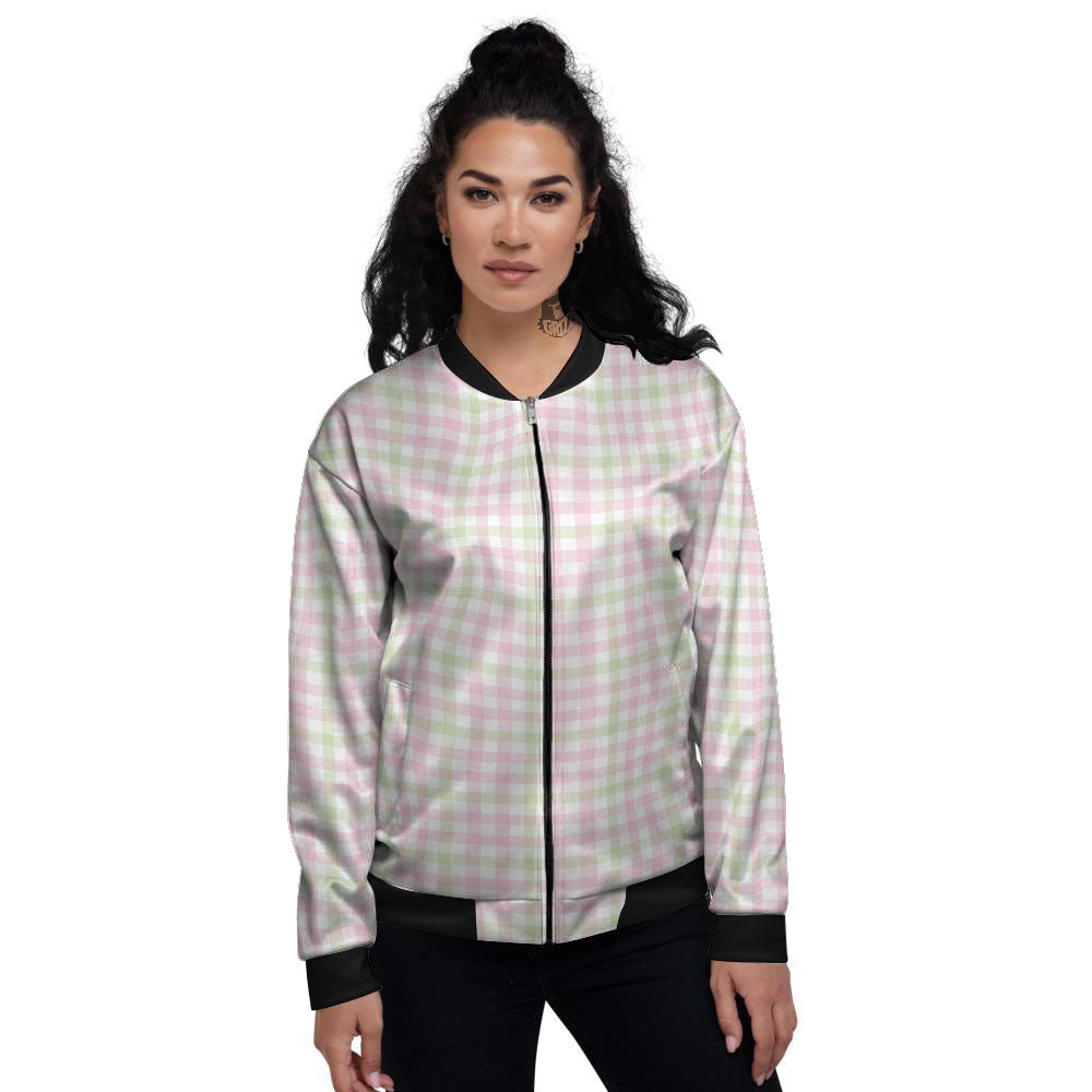 Buffalo Plaid Pink And Green Print Women's Bomber Jacket-grizzshop