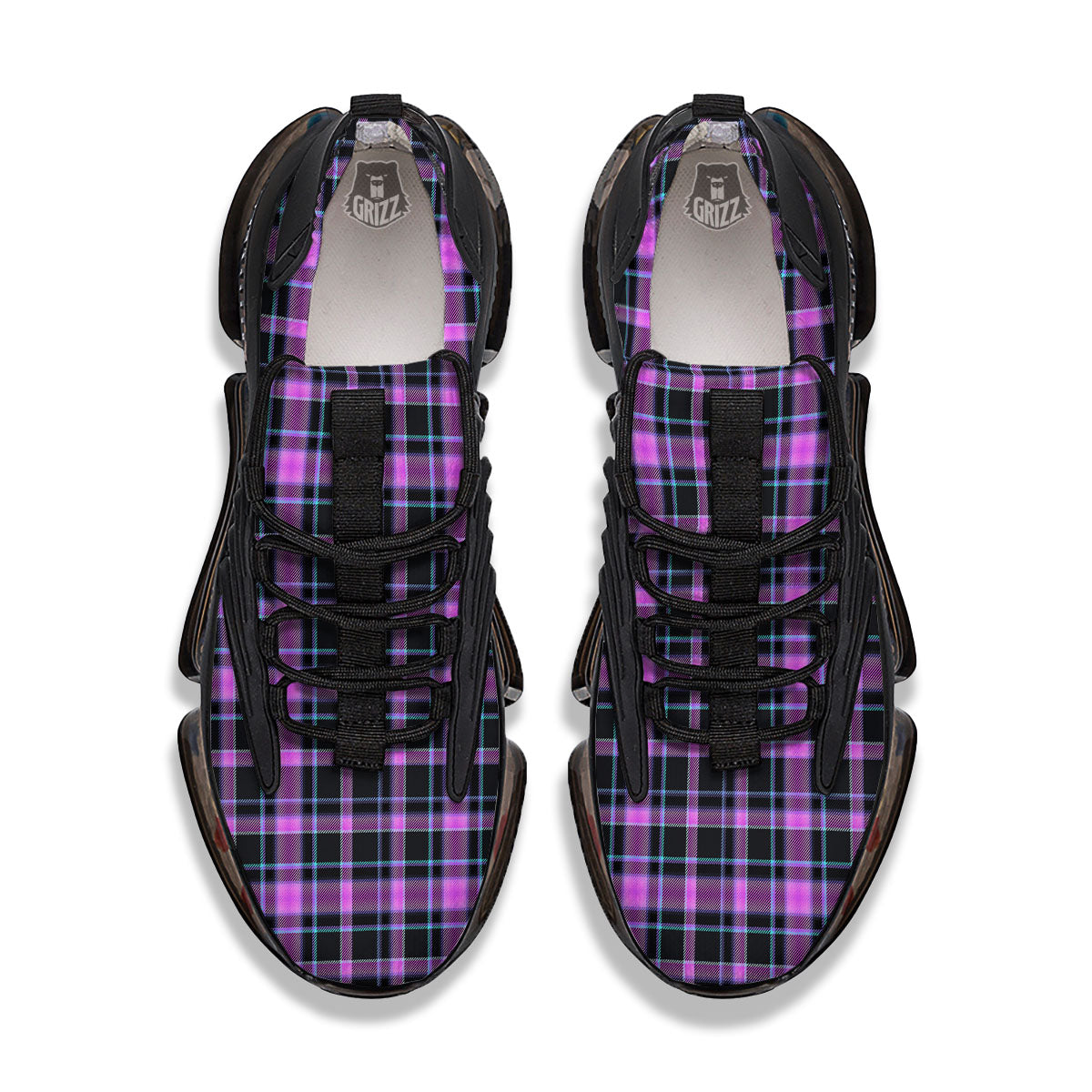 Buffalo Plaid Purple Print Pattern Black Gym Shoes-grizzshop