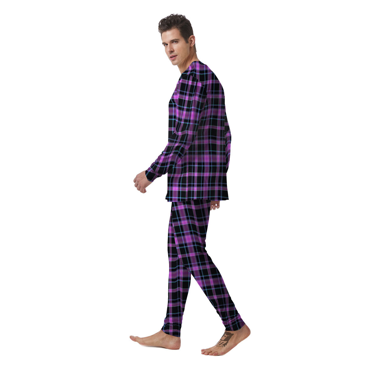 Buffalo Plaid Purple Print Pattern Men's Pajamas-grizzshop