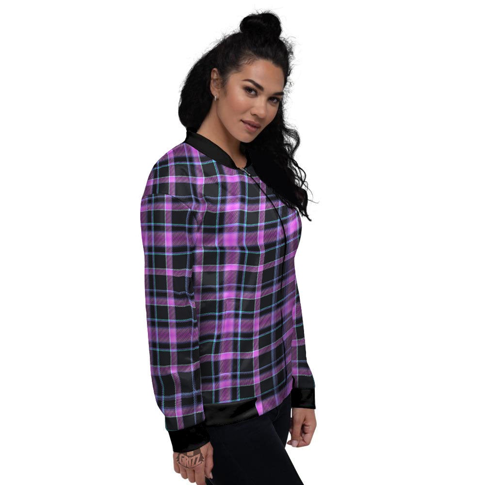Buffalo Plaid Purple Print Pattern Women's Bomber Jacket-grizzshop