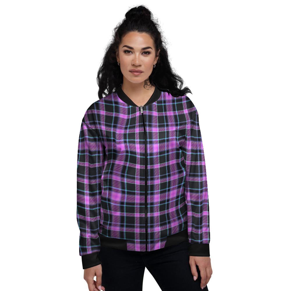 Buffalo Plaid Purple Print Pattern Women's Bomber Jacket-grizzshop