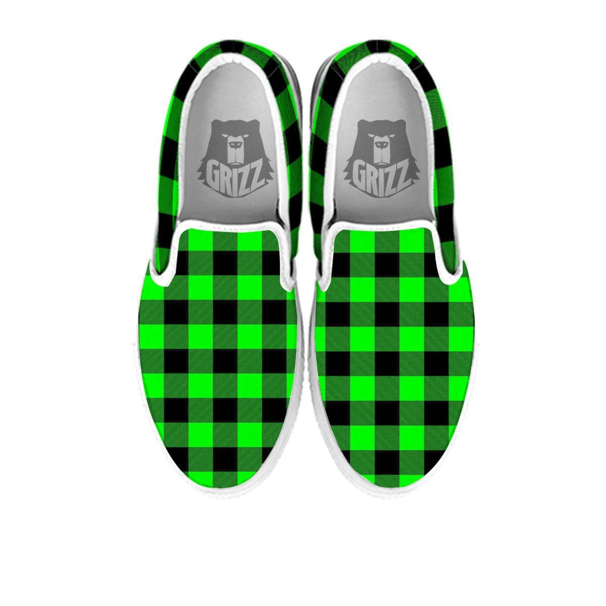 Buffalo Plaid UFO Green Print Pattern White Slip On Shoes-grizzshop