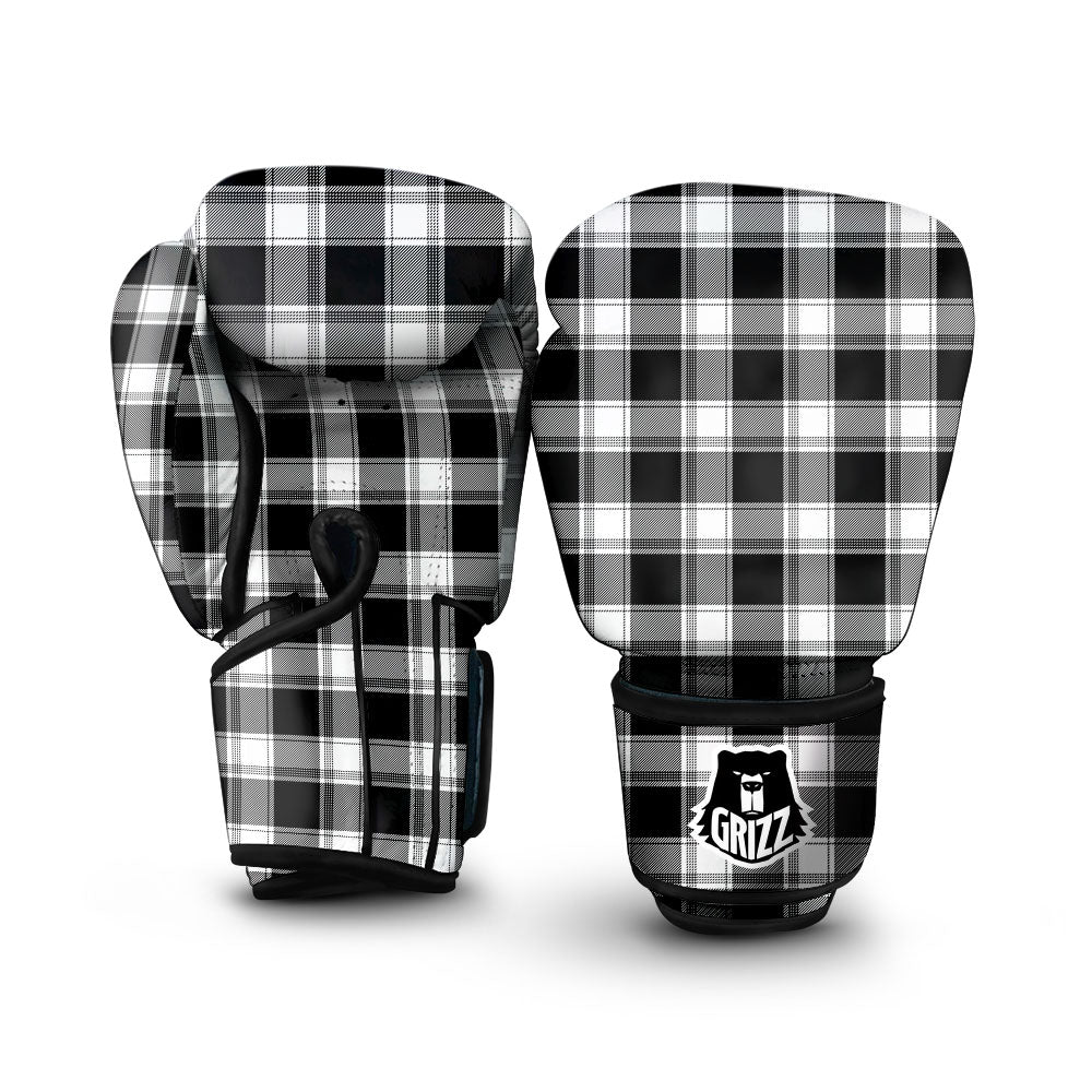 Buffalo Plaid White And Black Print Boxing Gloves-grizzshop