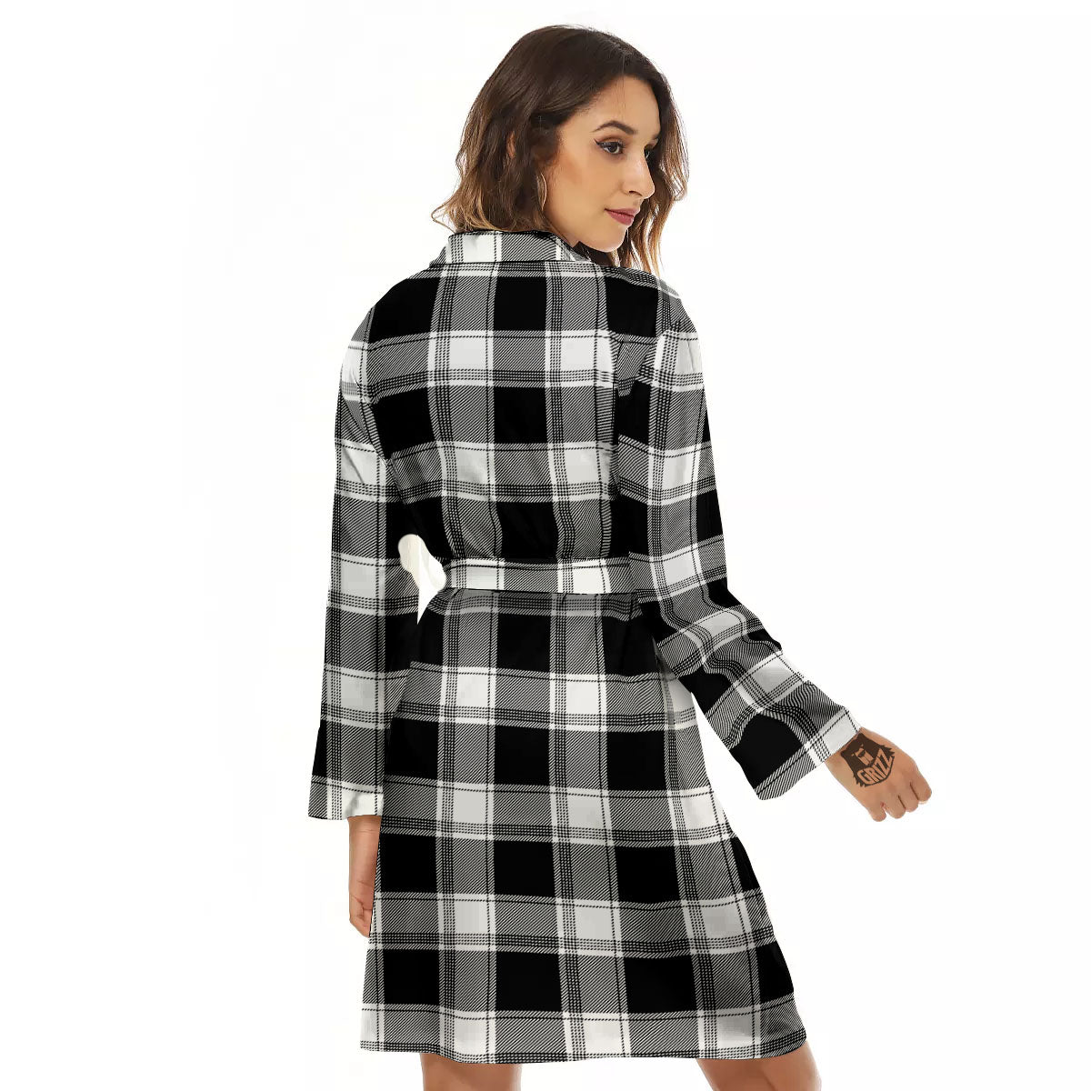 Buffalo Plaid White And Black Print Women's Robe-grizzshop