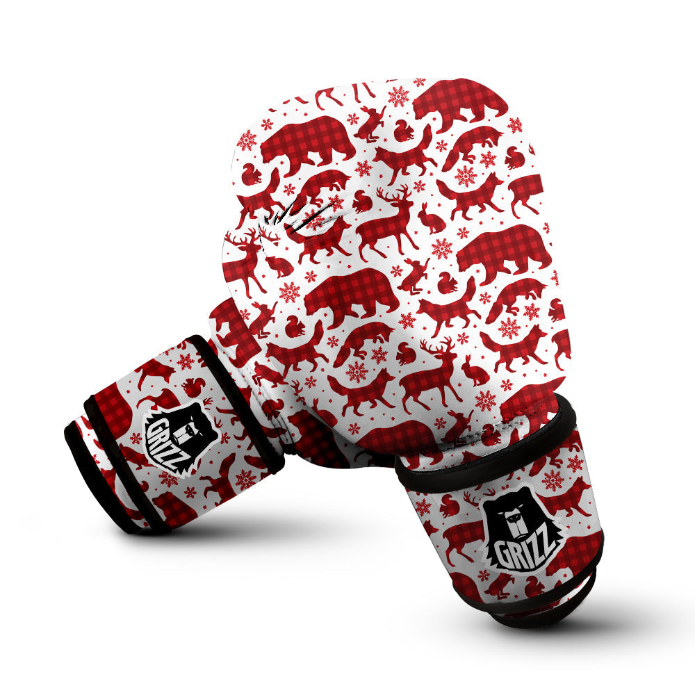 Buffalo Plaid Winter Forest Animal Print Pattern Boxing Gloves-grizzshop