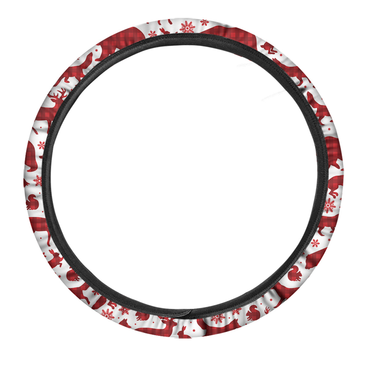 Buffalo Plaid Winter Forest Animal Print Pattern Car Steering Wheel Cover-grizzshop