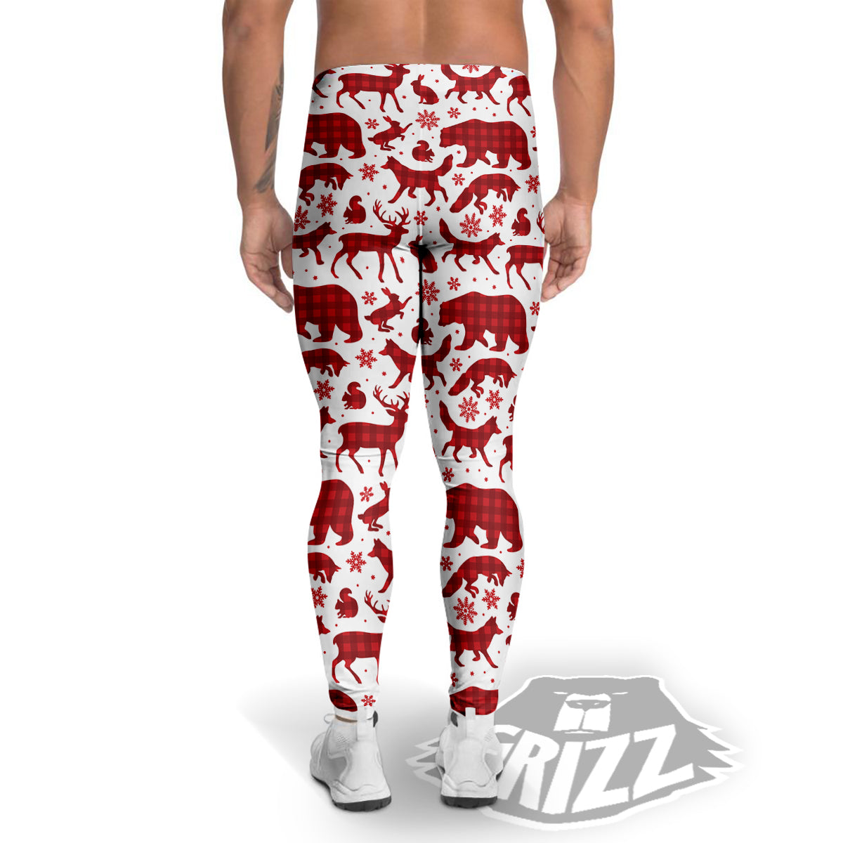 Buffalo Plaid Winter Forest Animal Print Pattern Men's Leggings-grizzshop