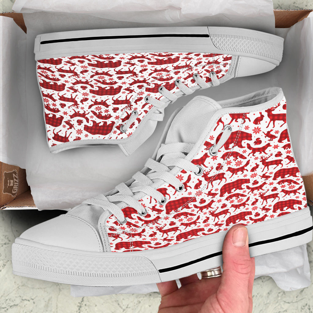 Buffalo Plaid Winter Forest Animal Print Pattern White High Top Shoes-grizzshop