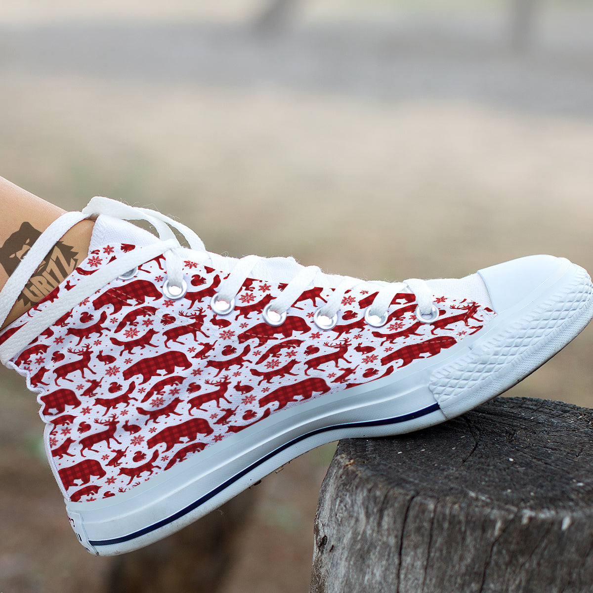 Buffalo Plaid Winter Forest Animal Print Pattern White High Top Shoes-grizzshop