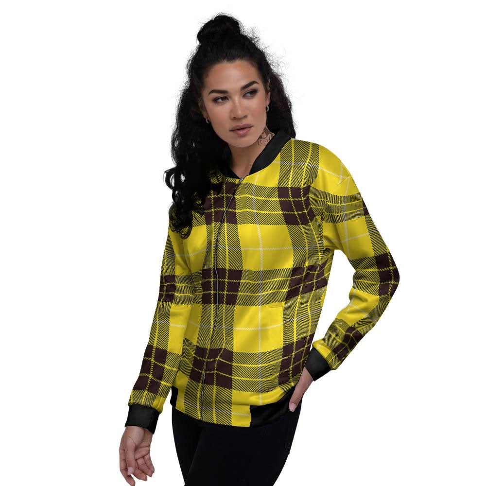 Buffalo Plaid Yellow Print Pattern Women's Bomber Jacket-grizzshop