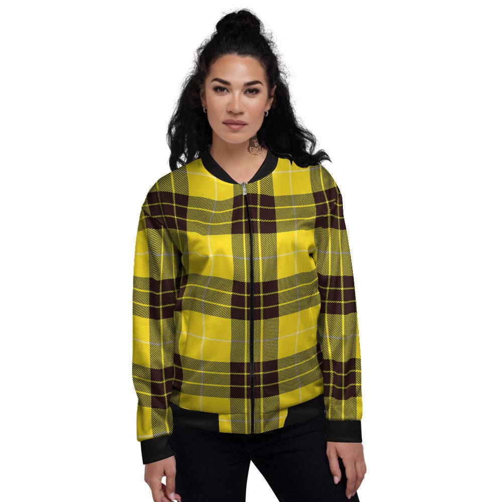 Buffalo Plaid Yellow Print Pattern Women's Bomber Jacket-grizzshop