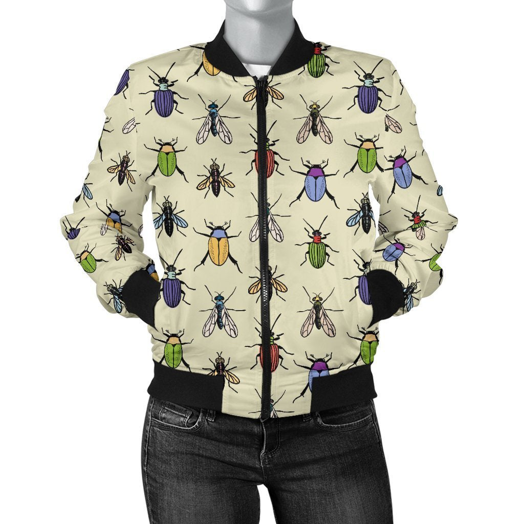 Bug Pattern Print Women Casual Bomber Jacket-grizzshop