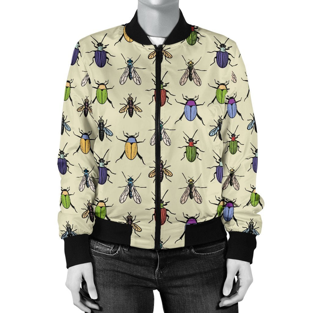Bug Pattern Print Women Casual Bomber Jacket-grizzshop