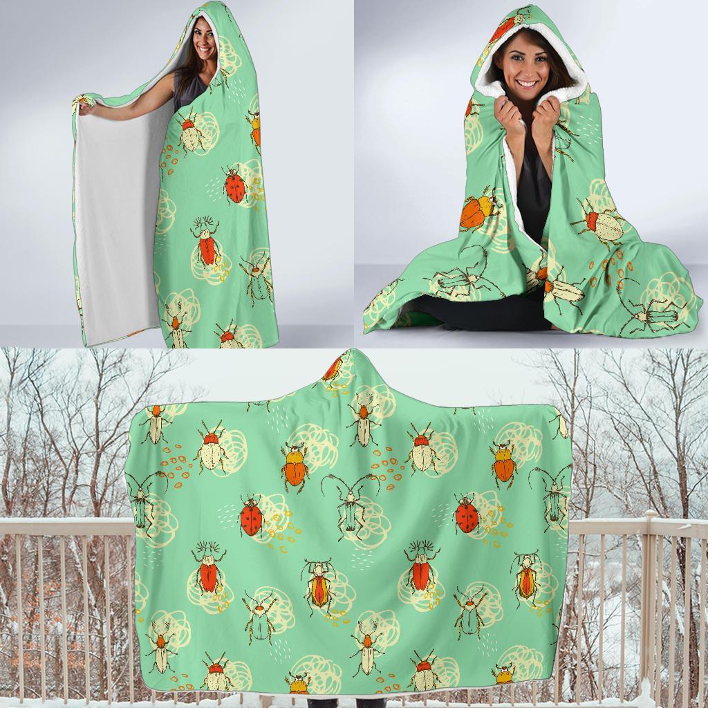 Bug Print Pattern Hooded Blanket-grizzshop