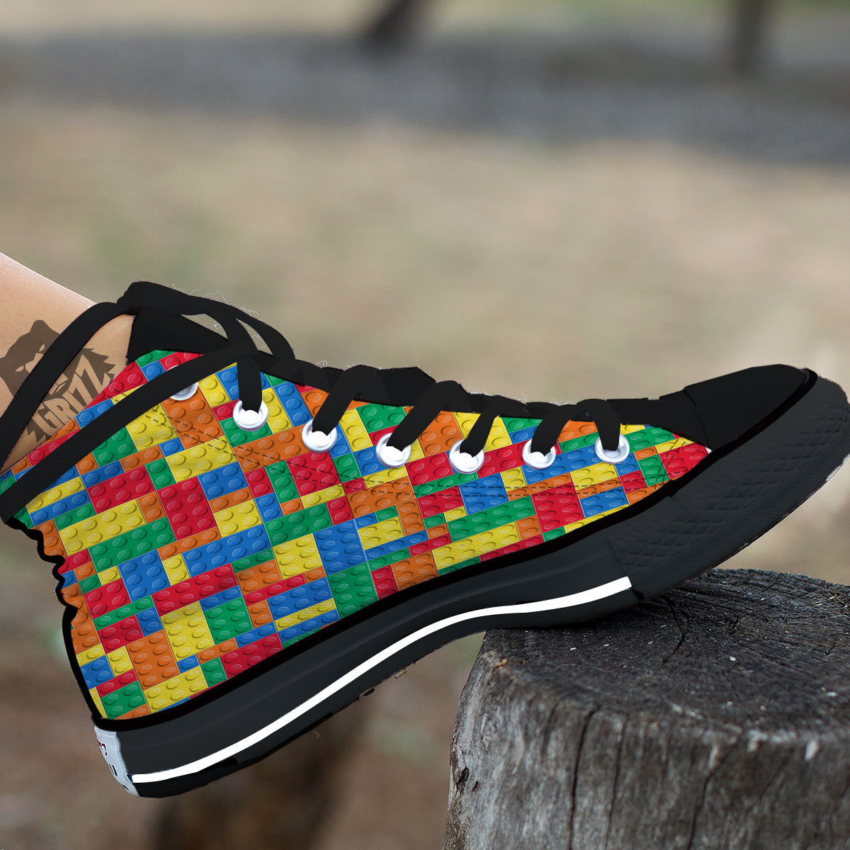 Building Blocks Colorful Plastic Print Black High Top Shoes-grizzshop