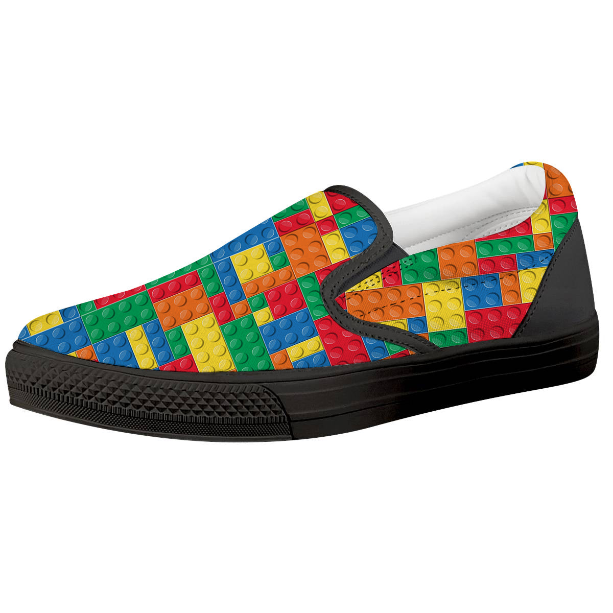 Building Blocks Colorful Plastic Print Black Slip On Shoes-grizzshop