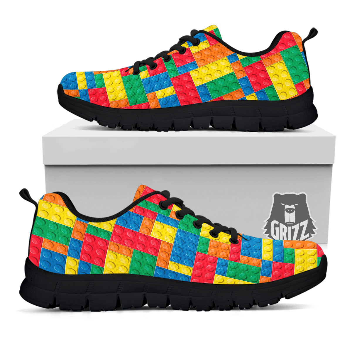 Building Blocks Colorful Plastic Print Black Sneaker-grizzshop