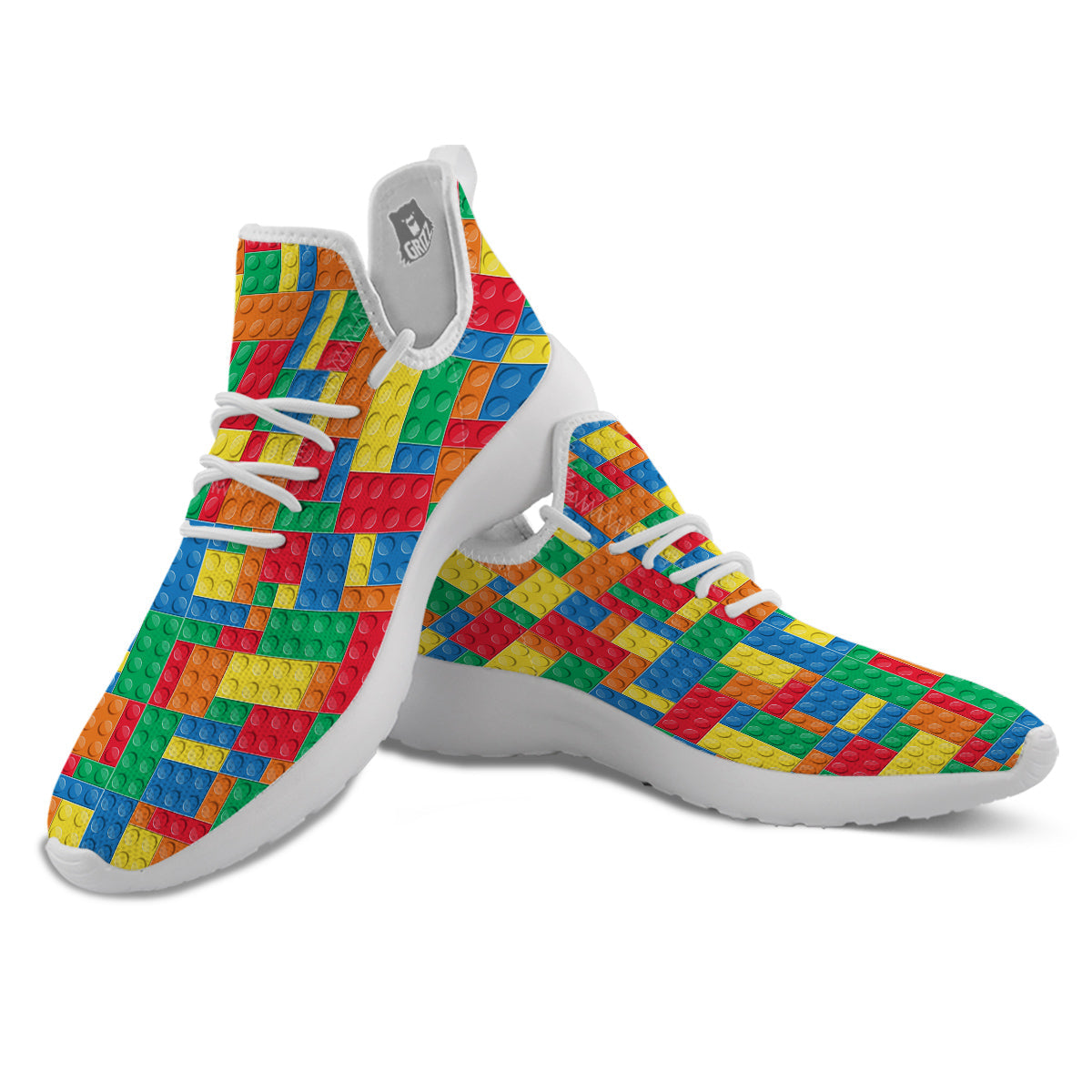 Building Blocks Colorful Plastic Print White Athletic Shoes-grizzshop