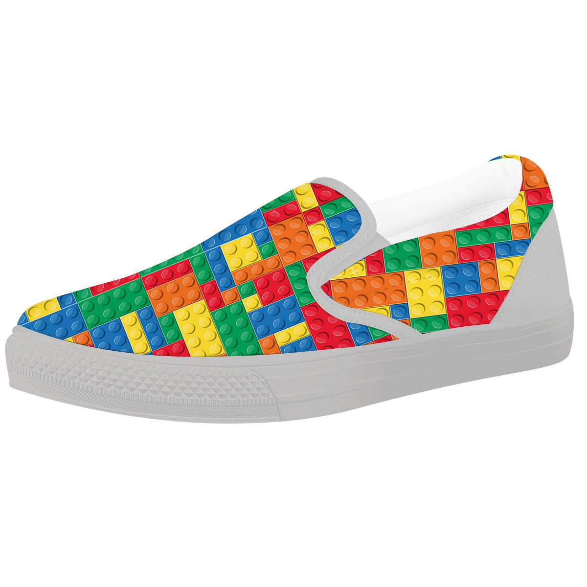 Building Blocks Colorful Plastic Print White Slip On Shoes-grizzshop