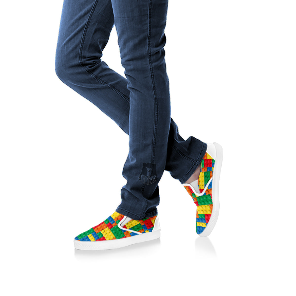 Building Blocks Colorful Plastic Print White Slip On Shoes-grizzshop