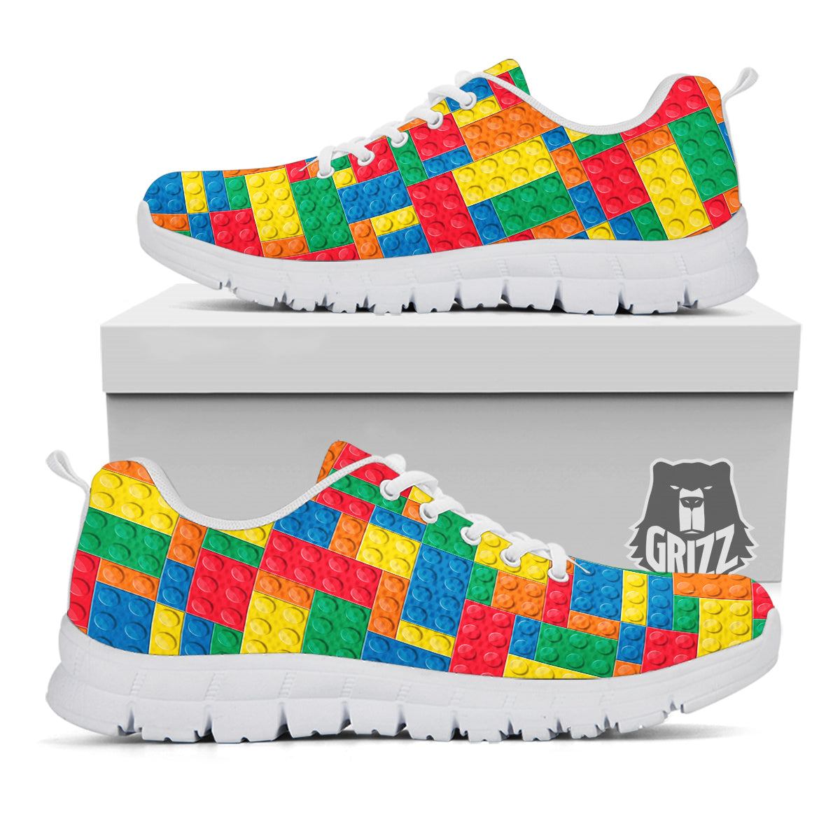 Building Blocks Colorful Plastic Print White Sneaker-grizzshop