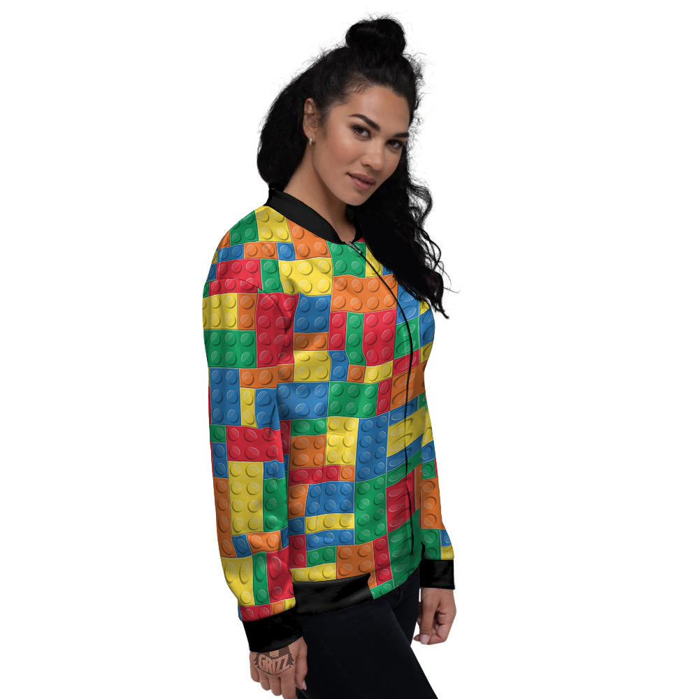 Building Blocks Colorful Plastic Print Women's Bomber Jacket-grizzshop