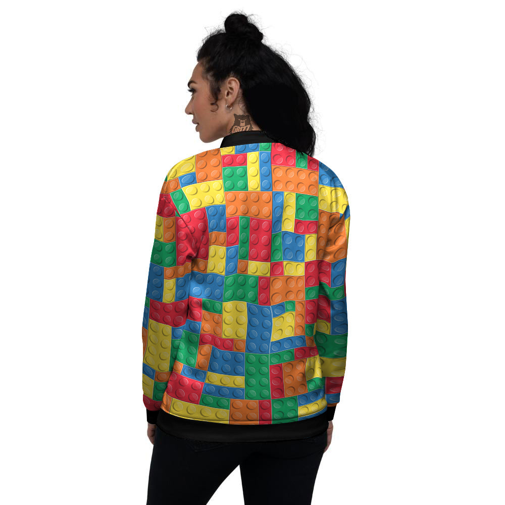 Building Blocks Colorful Plastic Print Women's Bomber Jacket-grizzshop