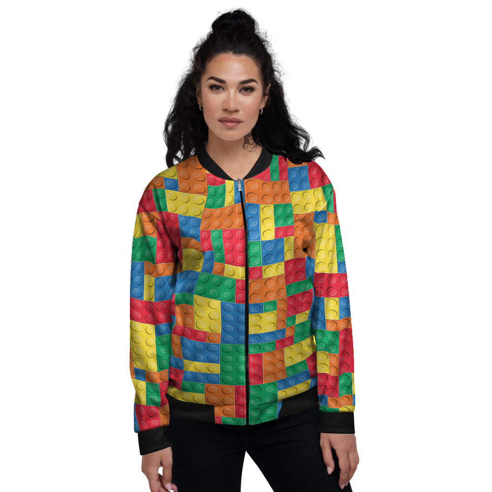 Building Blocks Colorful Plastic Print Women's Bomber Jacket-grizzshop