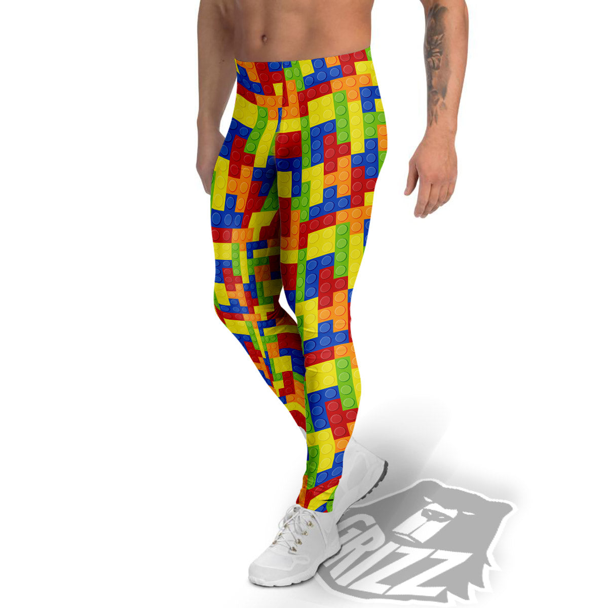 Building Blocks Colorful Print Pattern Men's Leggings-grizzshop