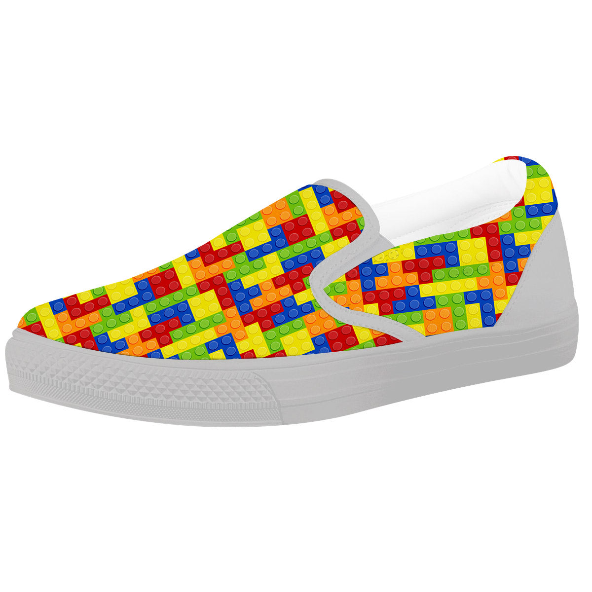 Building Blocks Colorful Print Pattern White Slip On Shoes-grizzshop